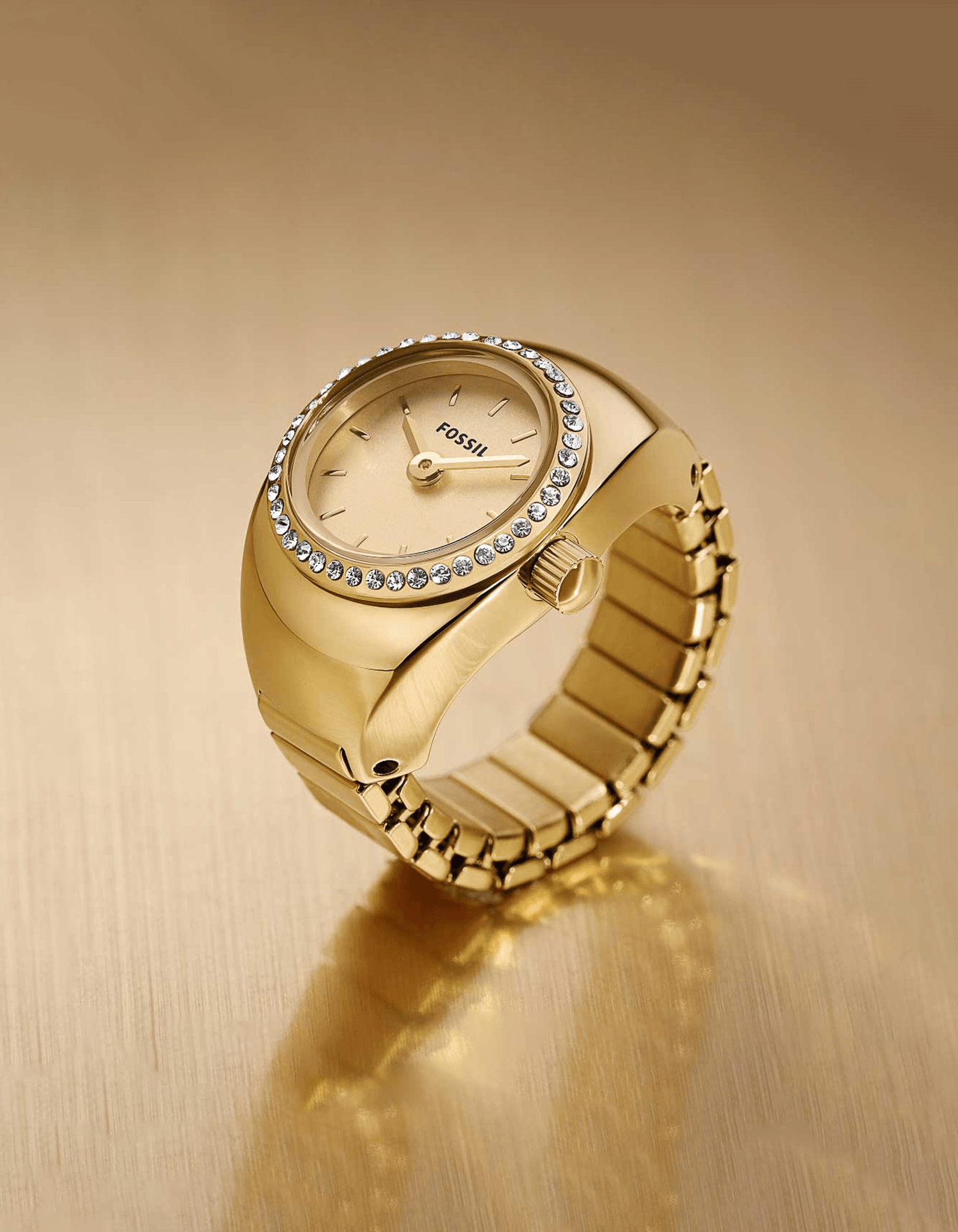 Fossil Watch Ring Two-Hand Gold-Tone Stainless Steel