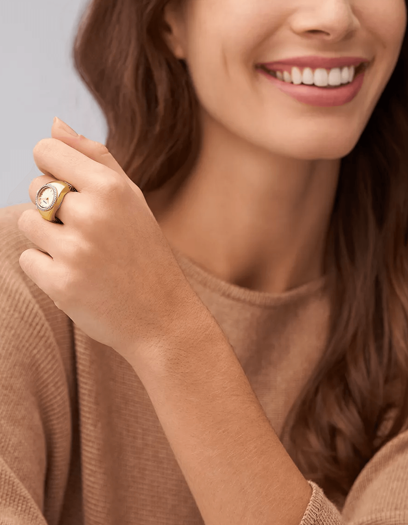 Fossil Watch Ring Two-Hand Gold-Tone Stainless Steel