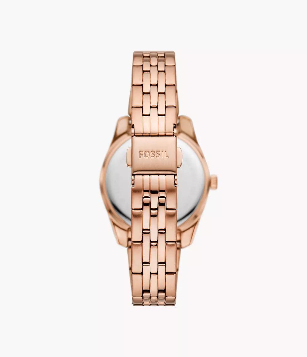 Fossil Scarlette Three Hand Date Rose Gold Tone Stainless Steel Watch