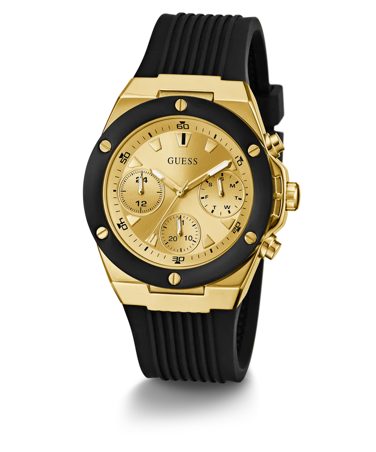 GUESS Ladies Black Gold Tone Multi-function Watch