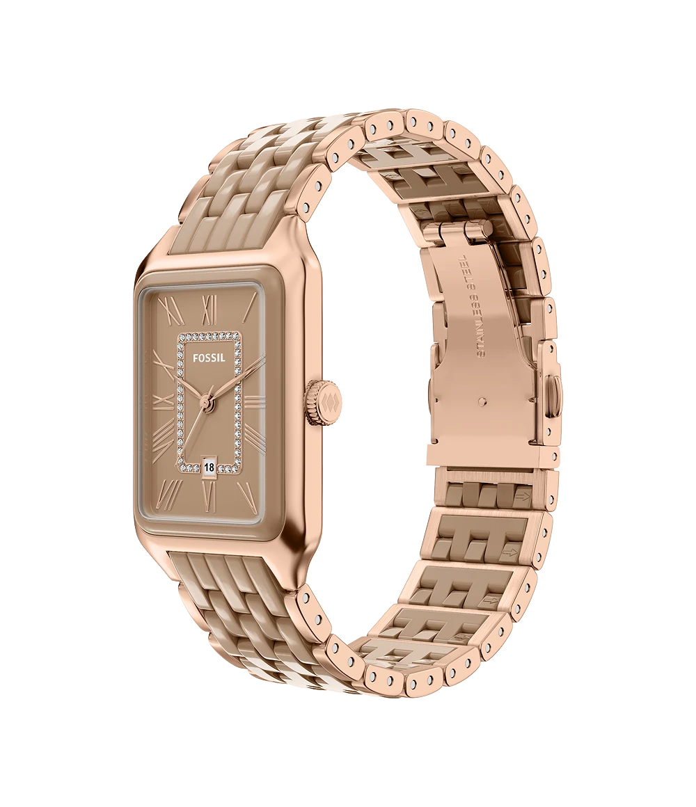 Fossil Raquel Three-Hand Date Rose Gold-Tone Stainless Steel & Salted Caramel Ceramic Watch
