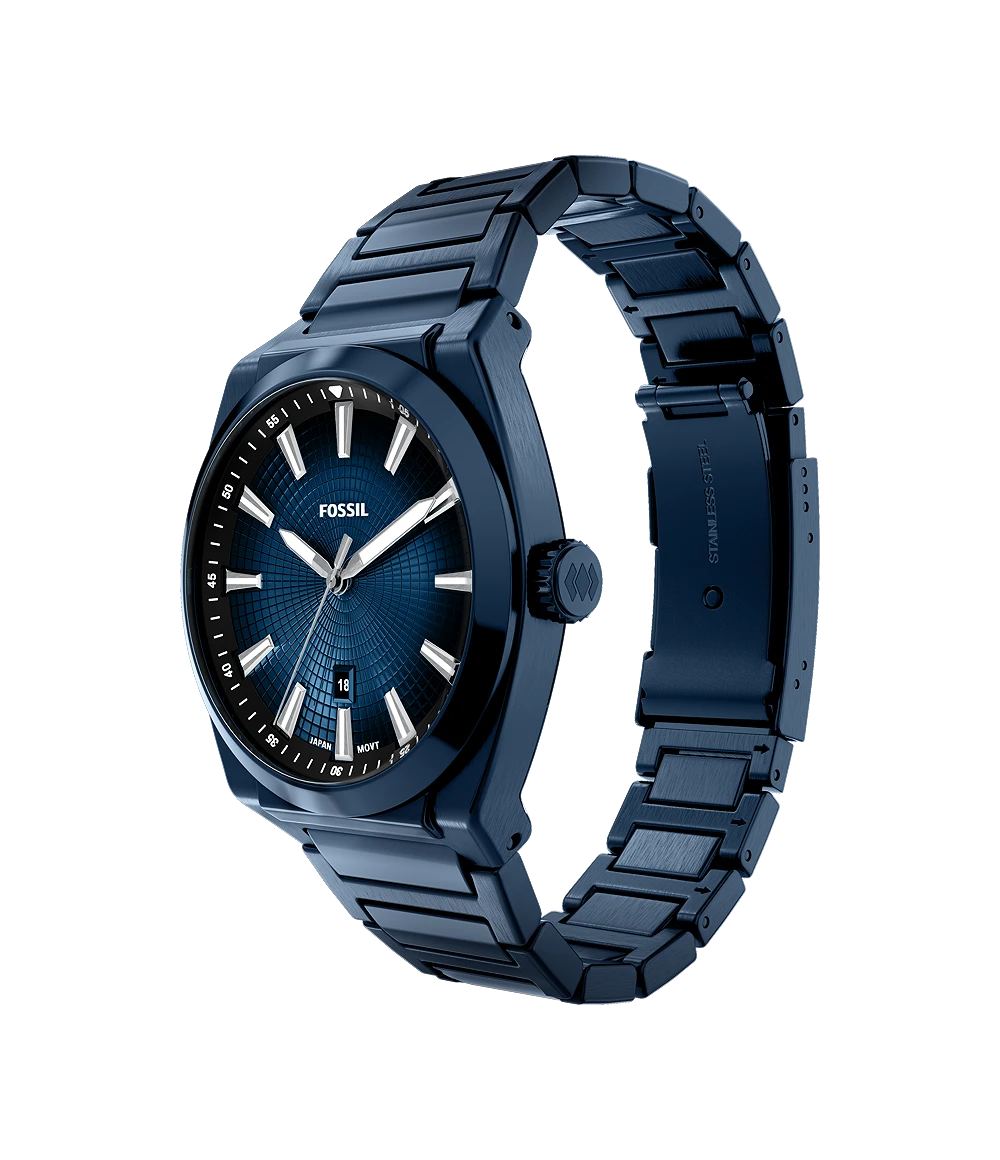 Fossil Everett Three-Hand Navy Stainless Steel Watch